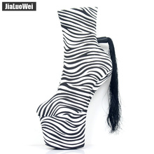 Jibracelete feminino de salto alto, estampa zebra, sexy, 20cm, plataforma de calcanhar, tamanho 36-46 2024 - compre barato