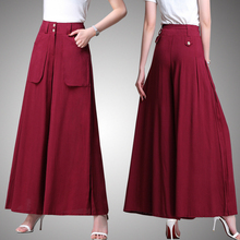 Womens Pants Vintage linen Loose Trousers High Waist Pocket Front Flare Wide Leg Pants OL Office Career Capris Work Wear Black 2024 - buy cheap