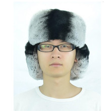 Sombreros de invierno para hombre, sombreros de piel auténtica rusa, de pelo natural rex, piel de conejo, chinchilla de cuero genuino, sombrero bomber H208 2024 - compra barato