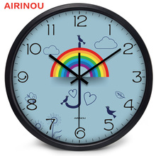 Airinou Радужный дизайн зонтика Круглые Стеклянные Настенные часы для гостиной, без тикающего звука часы 2024 - купить недорого