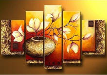 5 Piece Hand Painted Flower Oil Painting on Canvas Modern Abstract Acrylic Floral Paintings 5 Panel Wall Art Pictures Home Decor 2024 - buy cheap