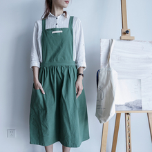 Delantal de cocina elegante delantal Simple de algodón lavado uniforme para mujer delantal de cocina delantal de cafetería para mujer 2024 - compra barato