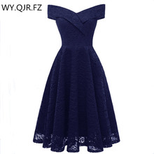 PTH-CD-1610#Boat neck dark blue Short Lace Bridesmaid Dresses wedding party dress gown prom wholesale fashio Bride Toast clothin 2024 - buy cheap