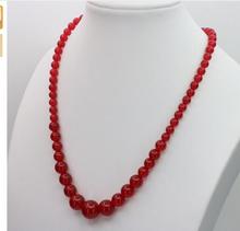 Mulheres Presente de Água Doce Red gem rodada bead cadeia torre de pedra 6-14mm colar, bela moda jóias DIY, enviar o sa 2024 - compre barato