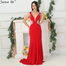 2021 Red Deep V-Neck Sexy Evening Dresses Beading Sleeveless Bride Toasting Evening Gowns Serene Hill LA6680 2024 - buy cheap