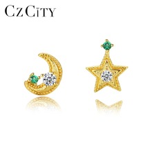 CZCITY Fashion Bohemia Moon and Star Stud Earrings for Women 18K Gold Plated Cubic Zirconia Earrings Silver 925 Jewelry Brincos 2024 - buy cheap
