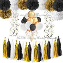 Black Gold White Table&Wall Party Decorations Kit Paper Pom Poms Tassel Garland Birthday Celebrations Wedding Graduation Decor 2024 - buy cheap