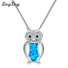 RongXing Silver Color Cute Owl Pendants Blue Fire Opal Birthstone Necklaces For Women Zircon Animal Jewelry NL0202 2024 - buy cheap