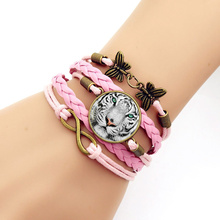 Multilayer Handmade Leathers Braided Bracelet Glass Cabochon Bracelet  White Tiger Girls Braided Wristband Bracelet 2024 - buy cheap