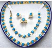 Beautiful Turquoises Necklace/Bracelet/Ring/Earring Set 2024 - buy cheap