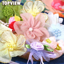 10pcs Mixed Organza Ribbon Flowers With Beads Applique DIY Craft For Hair Accessories girls boutique hair bows 2024 - buy cheap
