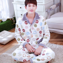 Male Winter Flannel Sleepwear Thicking Mens Warm Pajamas Male Long Sleeve Coral Fleece Soft Homewear Plus Size D-2075 2024 - buy cheap