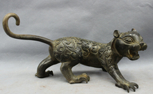 song voge gem S2314 10" China Chinese Bronze Folk Animals Flower fierce Cat Tiger Statue Sculpture 2024 - buy cheap