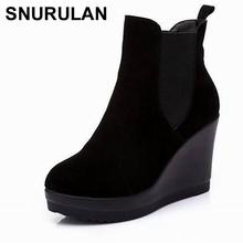 SNURULAN-Botas de piel auténtica para mujer, botines con tacón en el tobillo, estilo otoño, invierno 2024 - compra barato