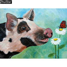 Full Square Drill 5D DIY Diamond Painting "Flower pig and flower" 3D Embroidery Cross Stitch Rhinestone Mosaic Decor Y4 2024 - buy cheap