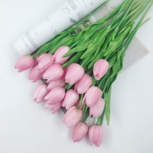 Mini flor de tulipa artificial, flor de látex com toque real para casamento e decoração de casa 2024 - compre barato