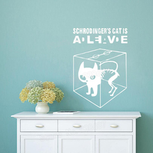 Adesivo de arte de parede de gato schroinger, decoração de casa, sala de estar, à prova d'água, decoração criativa, adesivo de vinil, mural engraçado jw242 2024 - compre barato