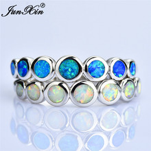 Новинка, модное женское кольцо с маленьким искусственным камнем, серебряного цвета, с голубым огненным опалом, винтажные обручальные кольца для женщин 2024 - купить недорого