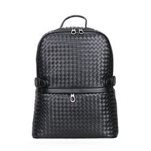 New Brand 100% Genuine Leather Men Backpacks Fashion Real Natural Leather Student Backpack Boy Luxury Weave Computer Laptop Bag 2024 - buy cheap