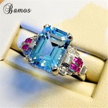 Bamos Luxury Female Ocean Blue CZ Stone Ring Fashion 10KT White Gold Filled Finger Ring Promise Engagement Rings For Women 2024 - buy cheap