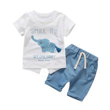2020 ropa para niños, 2 uds., camisetas de elefante de dibujos animados para bebés y niños, conjunto de pantalones y camisetas 2024 - compra barato