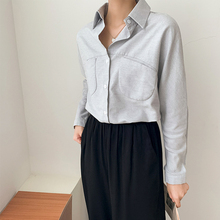 Blusa informal de algodón para mujer, camisa de manga larga con cuello vuelto, bolsillos con botones, Irregular 2024 - compra barato