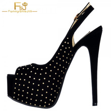 FSJ Women Shoes Ladies Pumps Black Studs Shoes Slingback Heels Peep Toe Platform 2021 Spring Autumn Plus Size Shoes11 12 13 2024 - buy cheap
