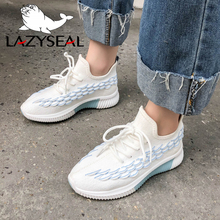 LazySeal-Botines de plataforma para mujer, calzado con cordones de punta redonda, con aumento de altura, novedad de 2019 2024 - compra barato