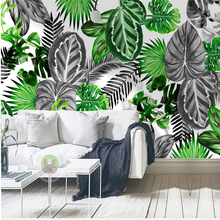 Beibehang-papel tapiz nórdico de seda para pared personalizada, Fondo de hojas de tortuga, plantas tropicales, blanco y negro, grande 2024 - compra barato