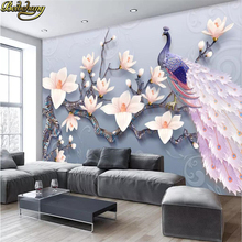 Beibehang-rollo de papel de pared 3D personalizado en relieve, magnolia, paisaje de pavo real, Mural, papel tapiz para sala de estar, sofá, dormitorio, Fondo de TV 2024 - compra barato