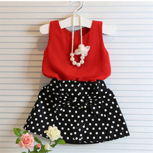 New Summer Kids Baby Girl Clothing Set Sleeveless Chiffon Tops and Polka Dot Bowknot Mini Skirts No necklace 2024 - buy cheap