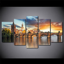 Wall Art Living Room Home Decor Printed Pictures 5 PiecePcs City On The River Dusk View Modern HD Frame Canvas Painting Poster 2024 - buy cheap