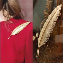 2018 Fashion Jewelry Gold Metal Broche Vintage Feather Leaf Brooch Imperdibles Grandes Large Safety Pins Brooches For Women Men 2024 - buy cheap