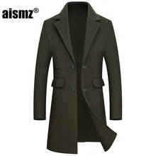 Aismz зимнее 65% двустороннее шерстяное кашемировое пальто, куртка, пальто, мужское деловое повседневное однобортное длинное пальто, casaco masculino 2024 - купить недорого