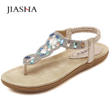 Sandalias planas cómodas con diamantes de imitación para mujer, a la moda Chanclas de playa, zapatos de verano, 2021 2024 - compra barato