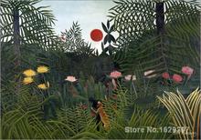 modern painting for dining room Jungle landscape with Setting Sun Henri Rousseau High quality Hand painted 2024 - buy cheap