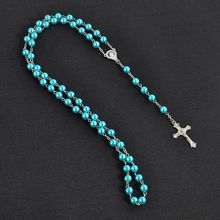 Rosary Handmade Round Glass Imitation Pearl Bead Alloy Cross Pendant Christian Catholic Religious Necklace Multiple Colors 2024 - buy cheap