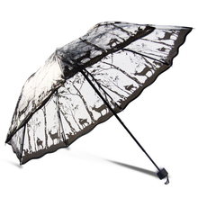 Прозрачный Зонт от дождя Женский, складывается в 3 раза, толстый, пластиковый, прозрачный, кружевной, новая мода 2016, 8 ребер, зонтик для девочек 2024 - купить недорого