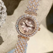 Relojes de diamantes de lujo para mujer, reloj de moda de oro rosa, cristal de diamante de imitación, relojes de vestir de cuarzo, reloj para mujer 2024 - compra barato