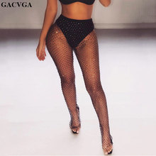 Gacvga malha transparente 2019, calça longa, larga, sexy, para festa na praia, feriado 2024 - compre barato