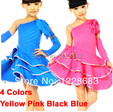 Meninas crianças desigual amarelo rosa preto azul desempenho ballroom samba trajes latina salsa tango vestidos saias de dança 2024 - compre barato