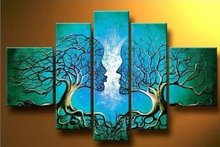 5 Pieces (No Frame) Lake Blue Art Modern Abstract Couple Tree Wall Painting 100% Hand Painted Contemporary Artwork Oil Painting 2024 - buy cheap