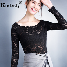 Kislady-Blusa de encaje de sabor exterior para mujer, camisa Sexy transparente de manga larga con cuello de barco, a la moda, primavera 2020 2024 - compra barato