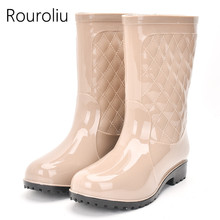 Rouroliu Women Non-slip PVC Rain Boots Waterproof Water Shoes Woman Wellies Mid-Calf Rainboots Winter Warm Inserts  RT171 2024 - buy cheap