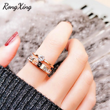 RongXing anillos de acero de titanio de doble capa de lujo para mujer, zirconio blanco de acero inoxidable, anillo de piedra natal para dedo, regalos de boda 2024 - compra barato