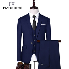 TIAN QIONG, костюм из 3 предметов для мужчин, небесно-голубой, серый, белый, мужские свадебные костюмы, смокинг, облегающие мужские костюмы с брюками бордового цвета 2024 - купить недорого
