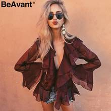 BeAvant Elegant ruffles chiffon blouse shirt women Casual flare sleeve summer blouse tops 2018 Streetwear ladies blusas female 2024 - buy cheap