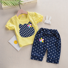 BibiCola/Летний костюм для малышей Модная хлопковая футболка для маленьких девочек + короткие штаны в горошек комплект из 2 предметов, детская одежда для девочек Одежда для девочек 2024 - купить недорого