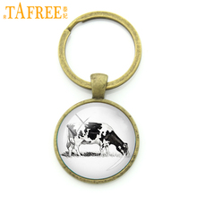 TAFREE Dairy Cow Key Chain Ring Holder Glass Cabochon Dome Simple Style Keychain Fashion Metal Vintage 2017 New Jewelry KC355 2024 - buy cheap
