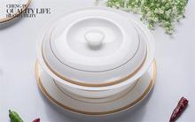 9 inch, Golden striped designed, fine bone china soup tureen, pottery tureen with lid, ceramic hot pot lunch box, for party serv 2024 - buy cheap